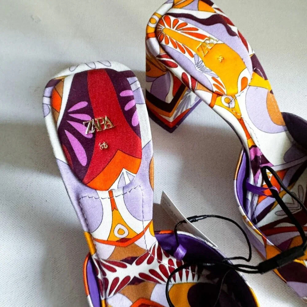 Zara Colorful  Psychedellic Print Square toe Slides 36 - Picture 10 of 14